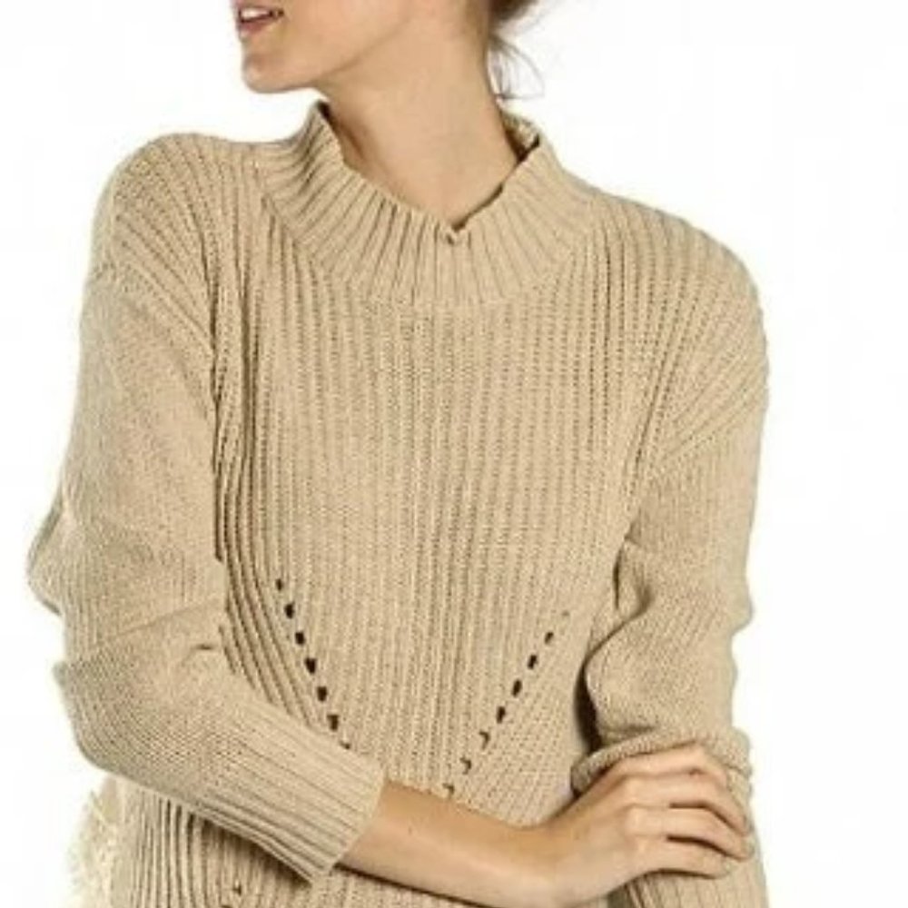 Lace Trim Beige Wool Knit Sweater by Luxe Boutique Designer